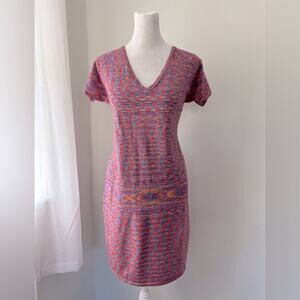 Vintage Y2K Victoria Lynn Multicolored Short Sleeve V-Neck Sweater Dress